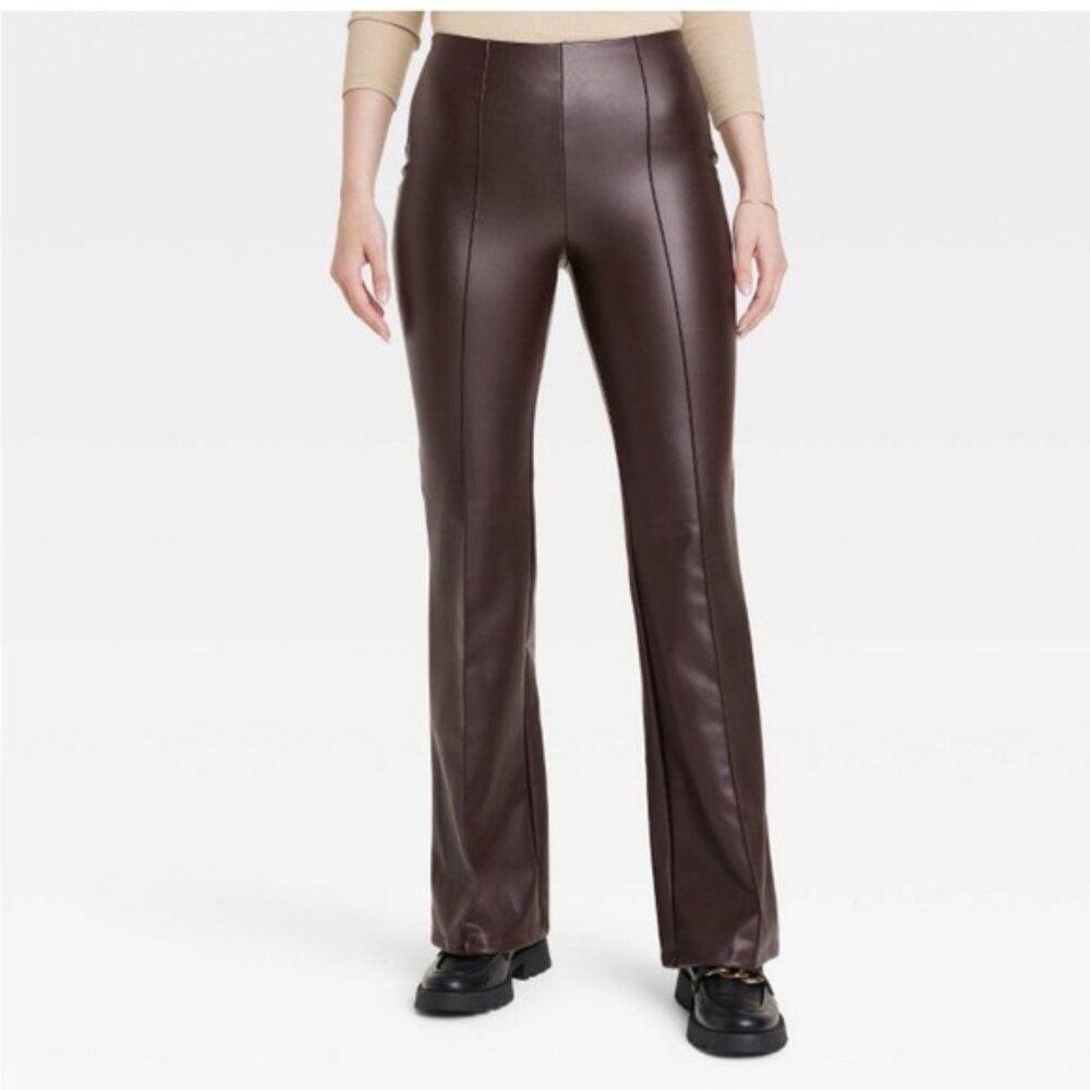 A New Day Brown Faux Leather High-Rise Women's Pants Size Small